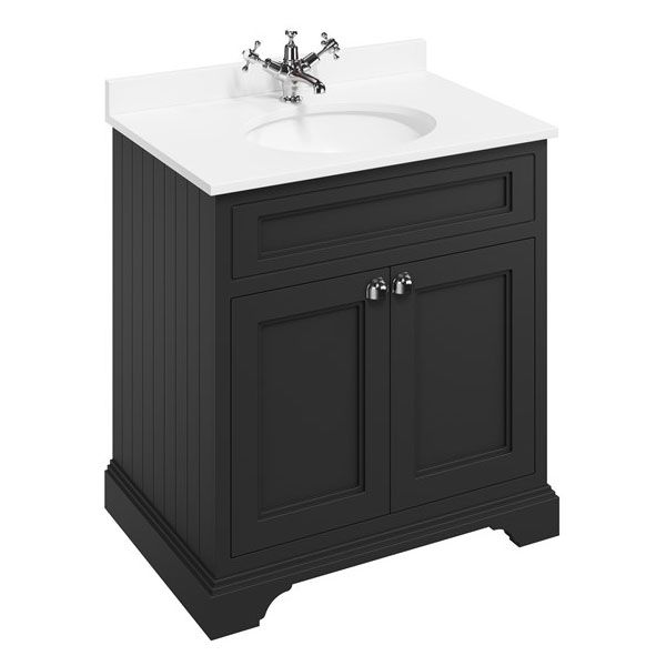 Burlington 750 Matt Black Freestanding 2 Door Vanity Unit and Minerva Basin