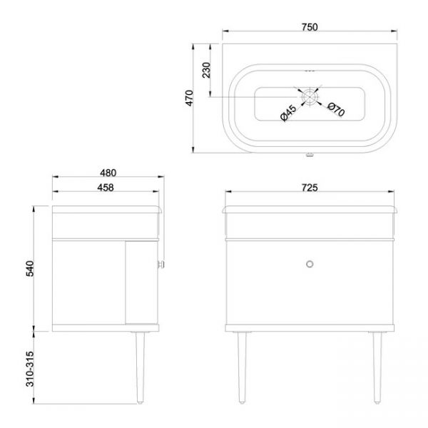 Burlington Chalfont 750 Grey Wall Hung Vanity Unit and Basin #3
