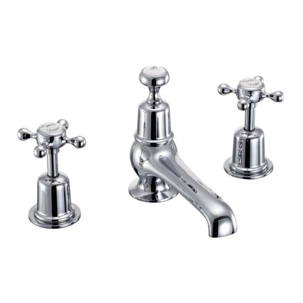 Burlington Claremont Chrome Deck Mounted 3 Hole Basin Mixer Tap with Pop Up Waste