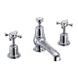 Burlington Claremont Chrome Deck Mounted 3 Hole Basin Mixer Tap with Pop Up Waste