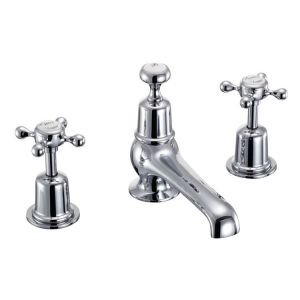 Burlington Claremont Chrome Deck Mounted 3 Hole Thermostatic Basin Mixer Tap with Pop Up Waste
