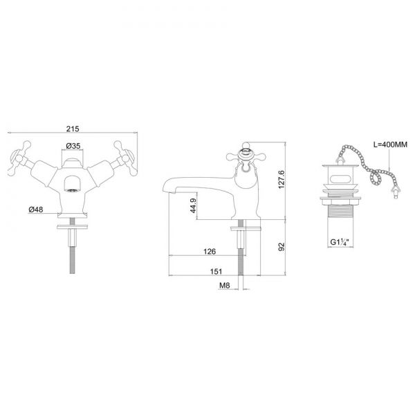 Burlington Claremont Chrome Mono Basin Mixer Tap with Plug and Chain Waste #2