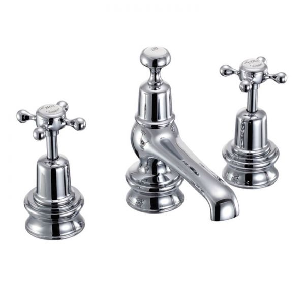 Burlington Claremont Regent Chrome Deck Mounted 3 Hole Basin Mixer Tap with Pop Up Waste