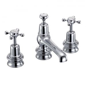 Burlington Claremont Regent Chrome Deck Mounted 3 Hole Basin Mixer Tap with Pop Up Waste