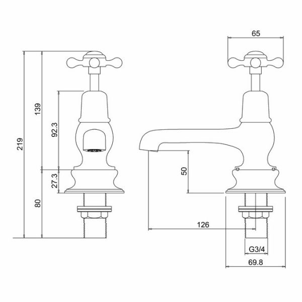 Burlington Claremont Regent Chrome Bath Pillar Taps #2