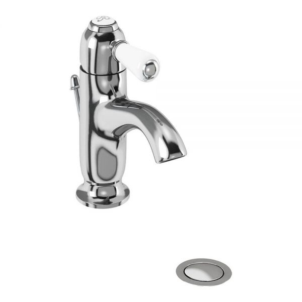 Burlington Chelsea Chrome Curved Spout Mono Basin Mixer Tap with Pop Up Waste