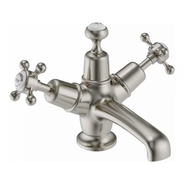 Burlington Claremont Brushed Nickel Mono Basin Mixer Tap with Sprung Plug Waste