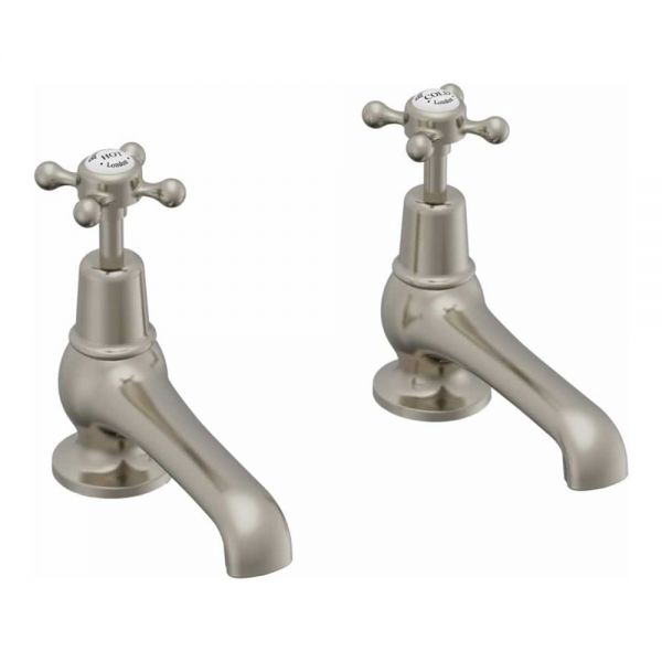 Burlington Claremont Brushed Nickel Basin Pillar Taps