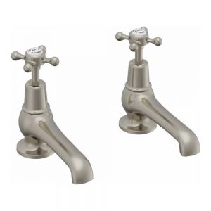 Burlington Claremont Brushed Nickel Basin Pillar Taps