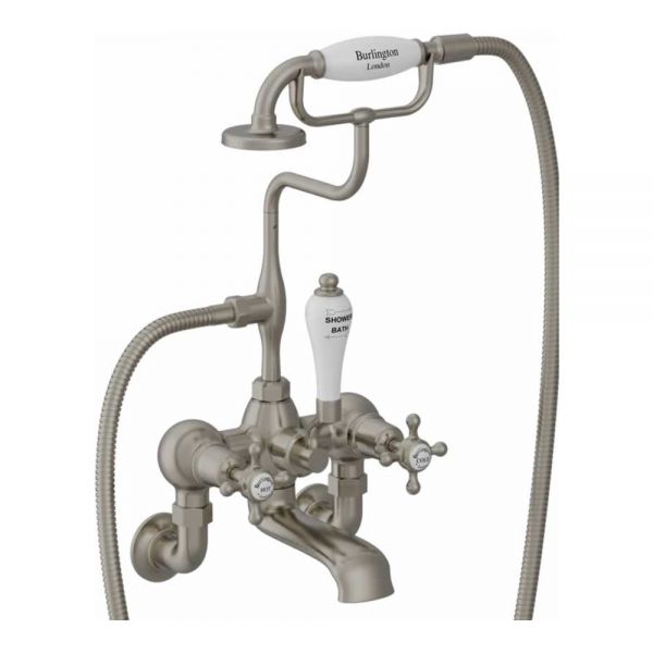 Burlington Claremont Brushed Nickel Wall Mounted Bath Shower Mixer Tap