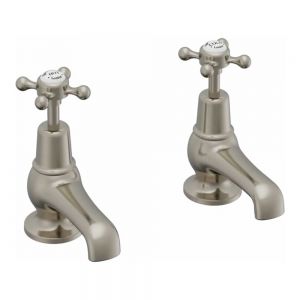 Burlington Claremont Cloakroom Brushed Nickel Basin Pillar Taps