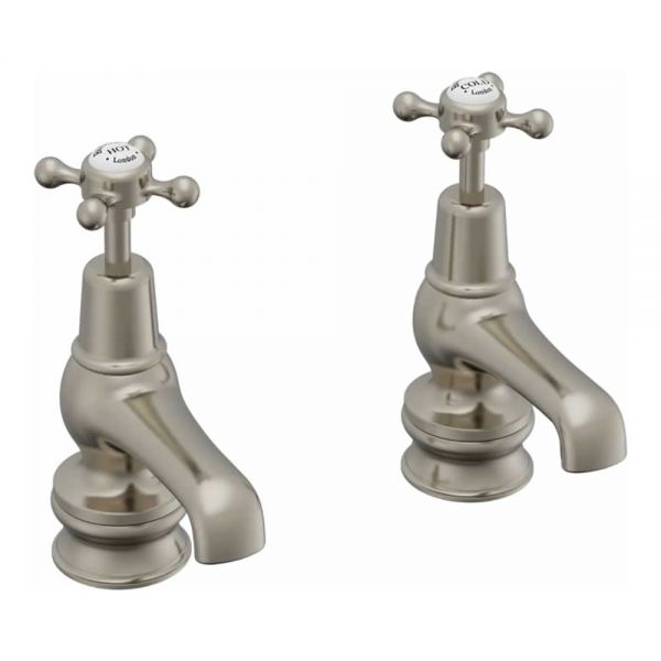 Burlington Claremont Cloakroom Regent Brushed Nickel Basin Pillar Taps
