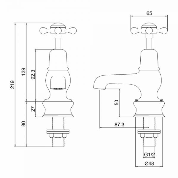 Burlington Claremont Cloakroom Regent Gold Basin Pillar Taps #2