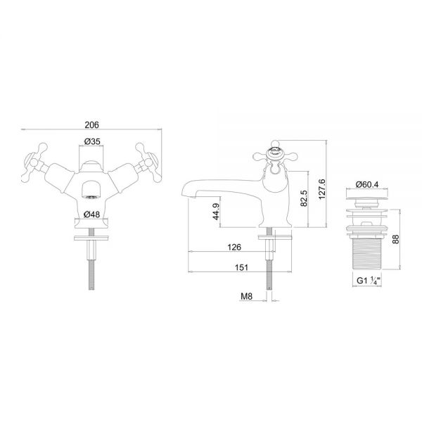 Burlington Claremont Gold Mono Basin Mixer Tap with Sprung Plug Waste #2