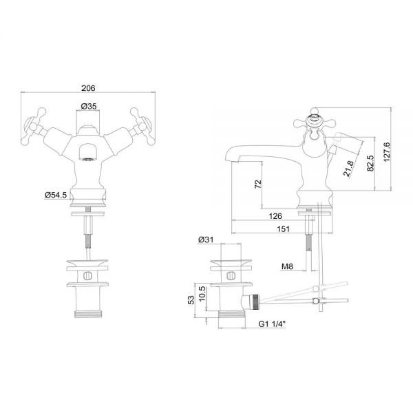 Burlington Claremont Regent Brushed Nickel Mono Basin Mixer Tap with Pop Up Waste #2