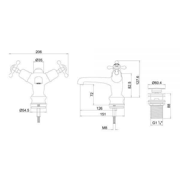 Burlington Claremont Regent Brushed Nickel Mono Basin Mixer Tap with Sprung Plug Waste #2