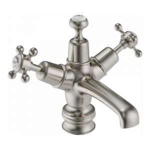 Burlington Claremont Regent Brushed Nickel Mono Basin Mixer Tap with Sprung Plug Waste