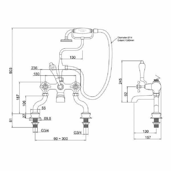 Burlington Claremont Regent Brushed Nickel Bath Shower Mixer Tap #2