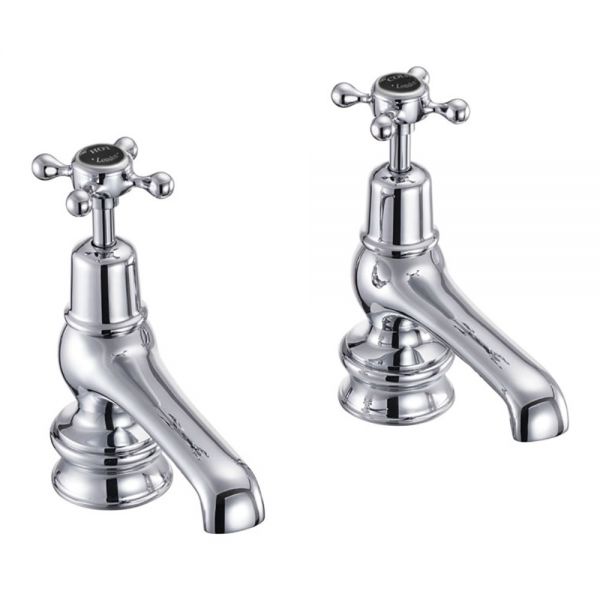 Burlington Claremont Regent Chrome Basin Pillar Taps with Black Indices