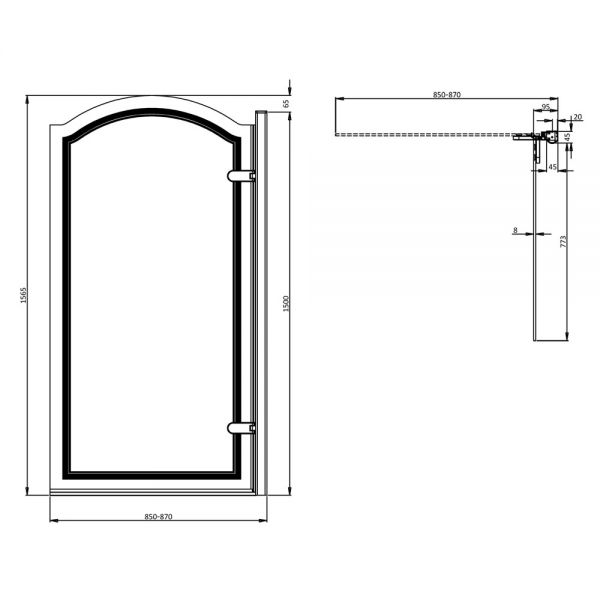 Burlington Classique Chrome Curved Hinged Bath Screen 1565 x 850mm Right Hand #2