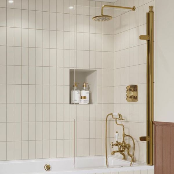 Burlington Classique Gold Hinged Bath Screen 1500 x 850mm #2