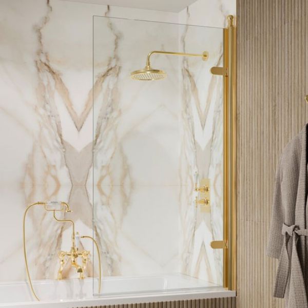 Burlington Classique Gold Hinged Bath Screen 1500 x 850mm