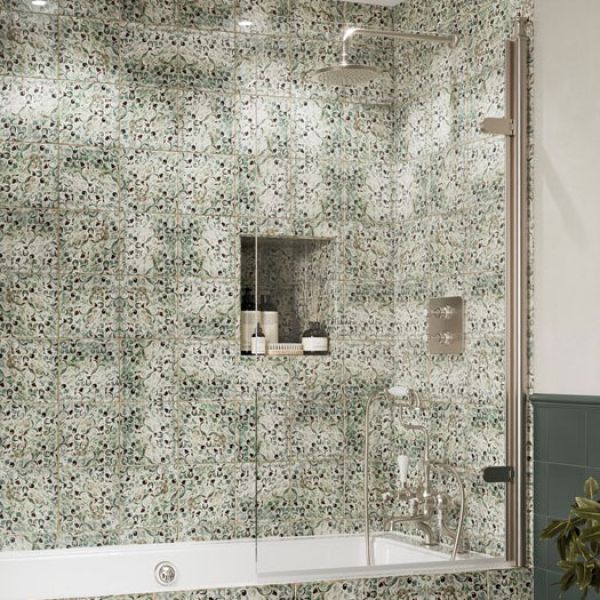 Burlington Classique Brushed Nickel Hinged Bath Screen 1500 x 850mm #2