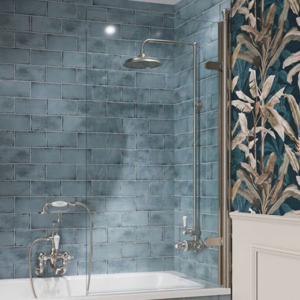 Burlington Classique Brushed Nickel Hinged Bath Screen 1500 x 850mm