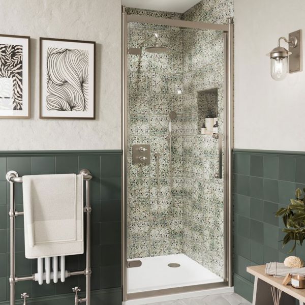 Burlington Classique Brushed Nickel Hinged Shower Door 800mm #3