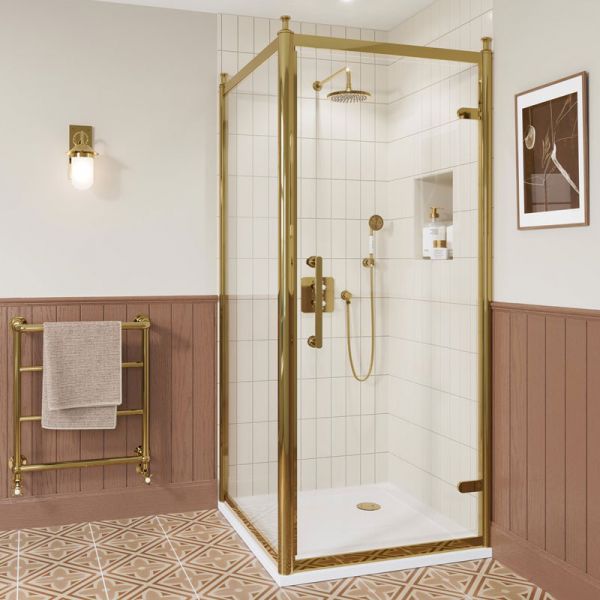 Burlington Classique Gold Hinged Shower Door 800mm #4