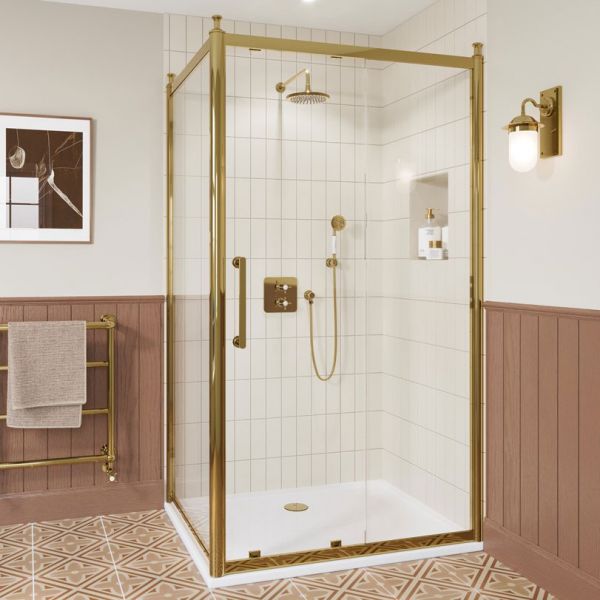 Burlington Classique Gold Sliding Shower Door 1700mm #2
