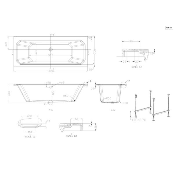 Burlington Arundel Cleargreen 1700 x 700 Double Ended Bath #2