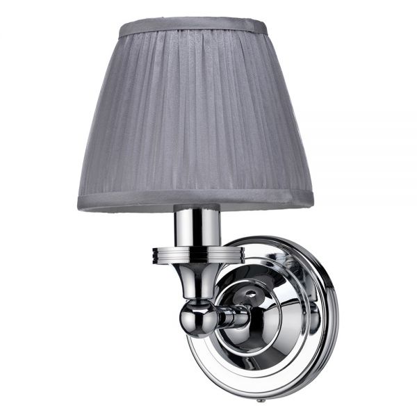 Burlington Chrome LED Bathroom Wall Light and Silver Chiffon Shade