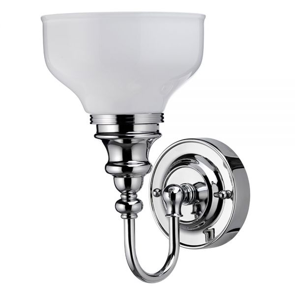 Burlington Chrome LED Ornate Bathroom Wall Light and Opal Glass Shade