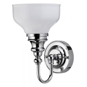 Burlington Chrome LED Ornate Bathroom Wall Light and Opal Glass Shade