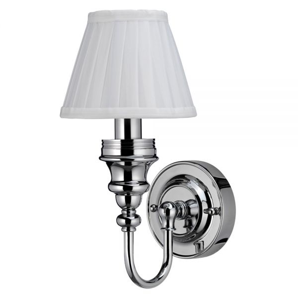 Burlington Chrome LED Ornate Bathroom Wall Light and White Fine Pleated Shade