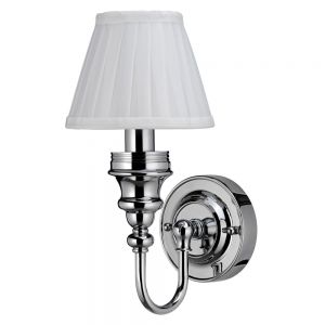 Burlington Chrome LED Ornate Bathroom Wall Light and White Fine Pleated Shade