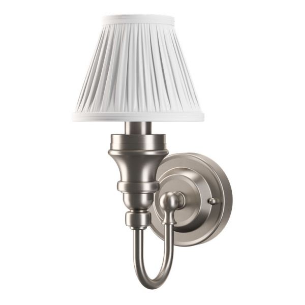 Burlington Brushed Nickel LED Ornate Bathroom Wall Light and White Fine Pleated Shade