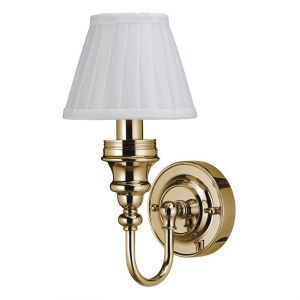 Burlington Gold LED Ornate Bathroom Wall Light and White Fine Pleated Shade