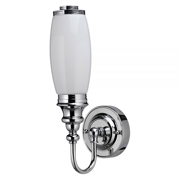 Burlington Chrome LED Ornate Bathroom Wall Light and Opal Glass Tube Shade