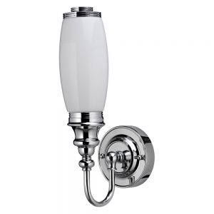 Burlington Chrome LED Ornate Bathroom Wall Light and Opal Glass Tube Shade