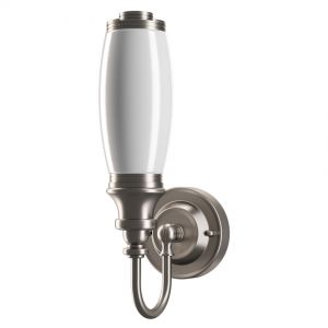 Burlington Brushed Nickel LED Ornate Bathroom Wall Light and Opal Glass Tube Shade