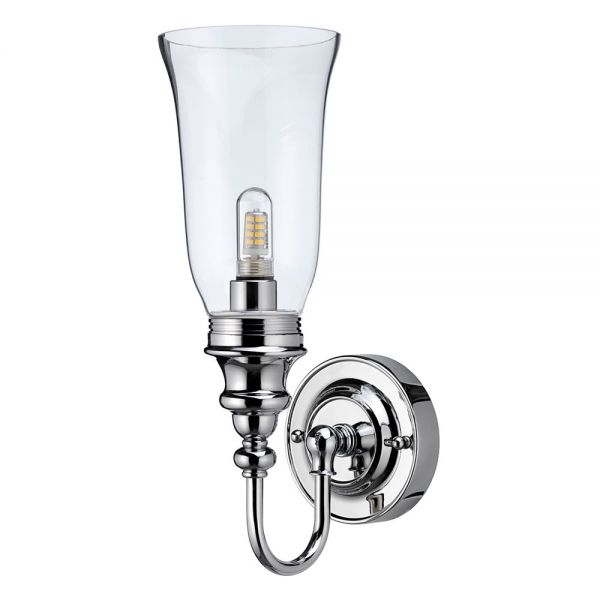 Burlington Chrome LED Ornate Bathroom Wall Light and Clear Glass Vase Shade