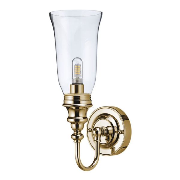 Burlington Gold LED Ornate Bathroom Wall Light and Clear Glass Vase Shade