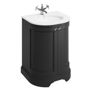 Burlington 650 Matt Black Freestanding 2 Door Curved Vanity Unit and Minerva Basin