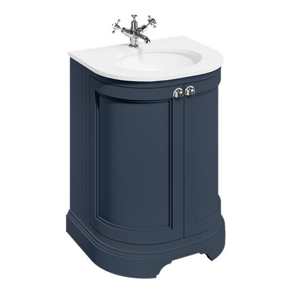 Burlington 650 Matt Blue Freestanding 2 Door Curved Vanity Unit and Minerva Basin