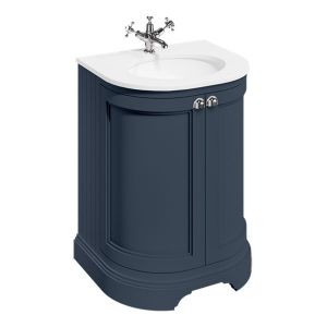 Burlington 650 Matt Blue Freestanding 2 Door Curved Vanity Unit and Minerva Basin