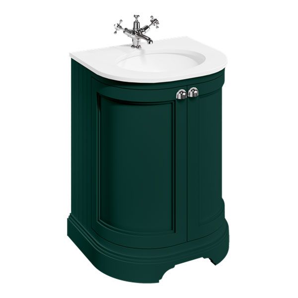Burlington 650 Matt Green Freestanding 2 Door Curved Vanity Unit and Minerva Basin