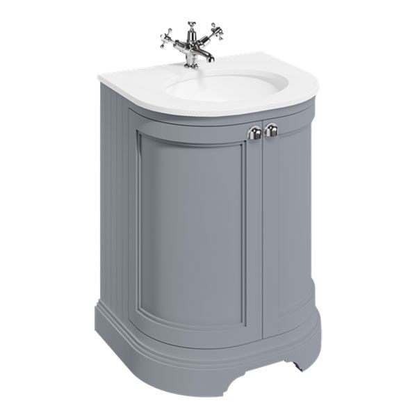 Burlington 650 Matt Grey Freestanding 2 Door Curved Vanity Unit and Minerva Basin