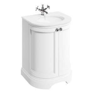 Burlington 650 Matt White Freestanding 2 Door Curved Vanity Unit and Minerva Basin